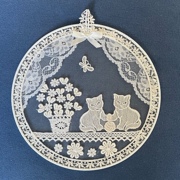 Vintage Lace Kitty Cat Window Decor-Lace Cat Wall Decor - Picture 1 of 7